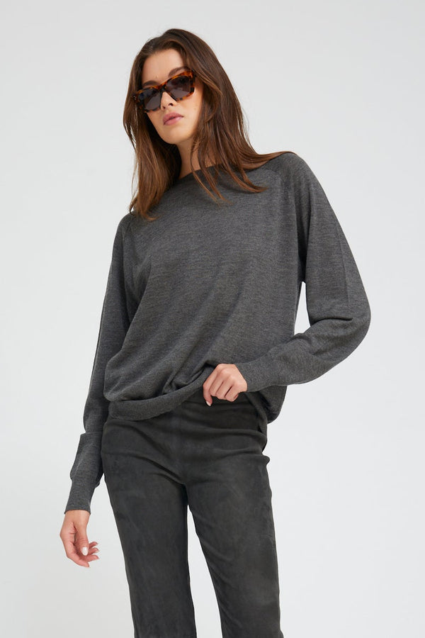 sprwmn Charcoal Fine Cashmere Boyfriend Sweater CHARCOAL