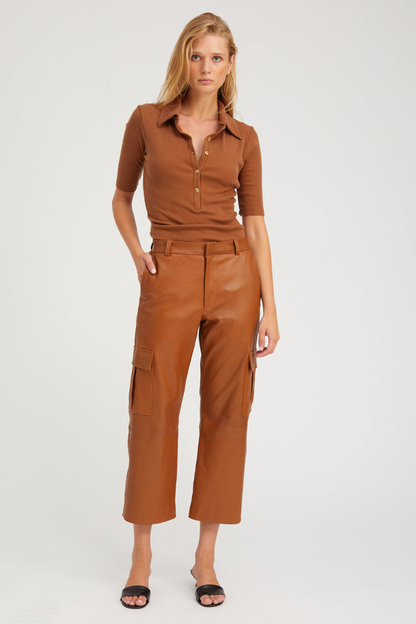 Sprwmn Chestnut Leather Cropped Cargo Trousers Chestnut