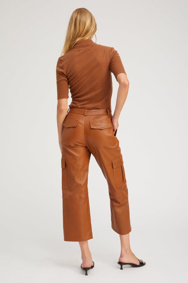 Sprwmn Chestnut Leather Cropped Cargo Trousers Chestnut