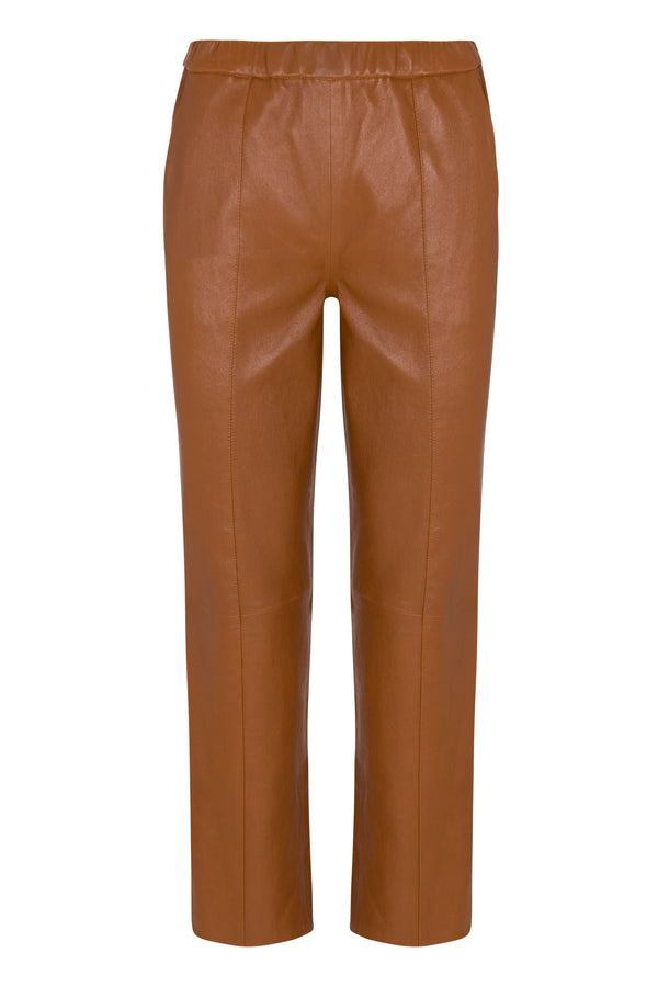 Sprwmn Chestnut Leather Sophia Pintuck Joggers CHESTNUT