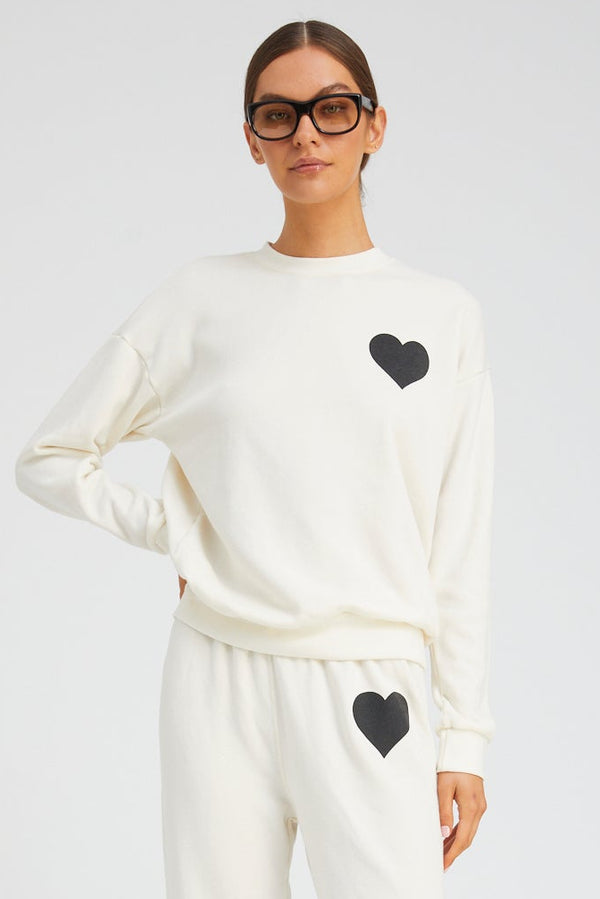 sprwmn Creme with Black Heart Sweatshirt CREME/BLACK