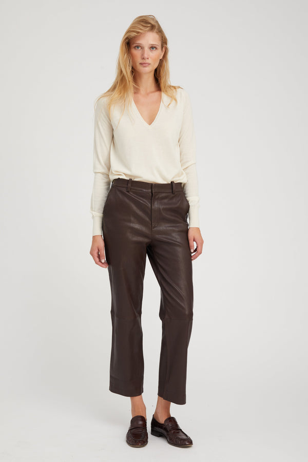 Sprwmn Dark Chocolate Leather Cropped Trousers Dark Chocolate