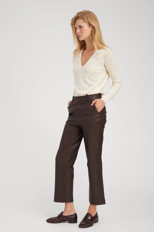Sprwmn Dark Chocolate Leather Cropped Trousers Dark Chocolate