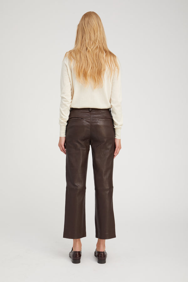 Sprwmn Dark Chocolate Leather Cropped Trousers Dark Chocolate