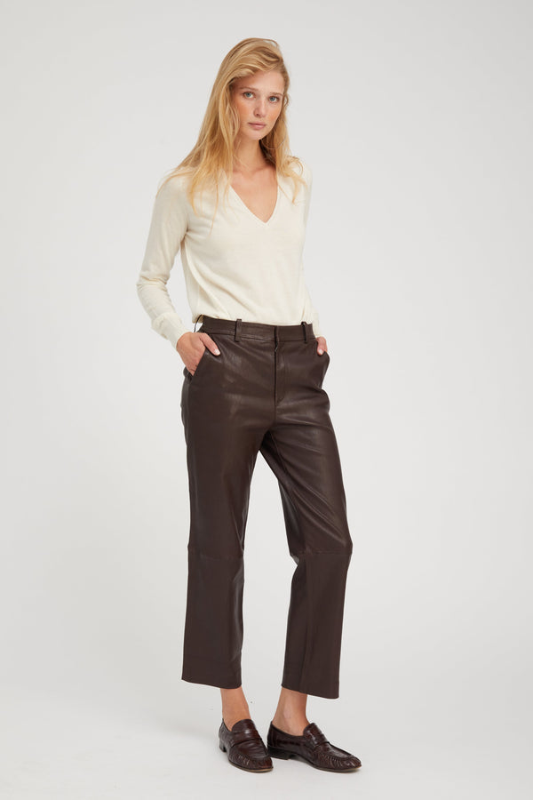 sprwmn Dark Chocolate Leather Cropped Trousers Dark Chocolate