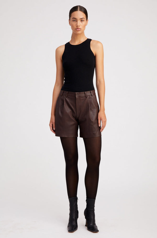 Sprwmn Dark Chocolate Leather Trouser Shorts Dark Chocolate