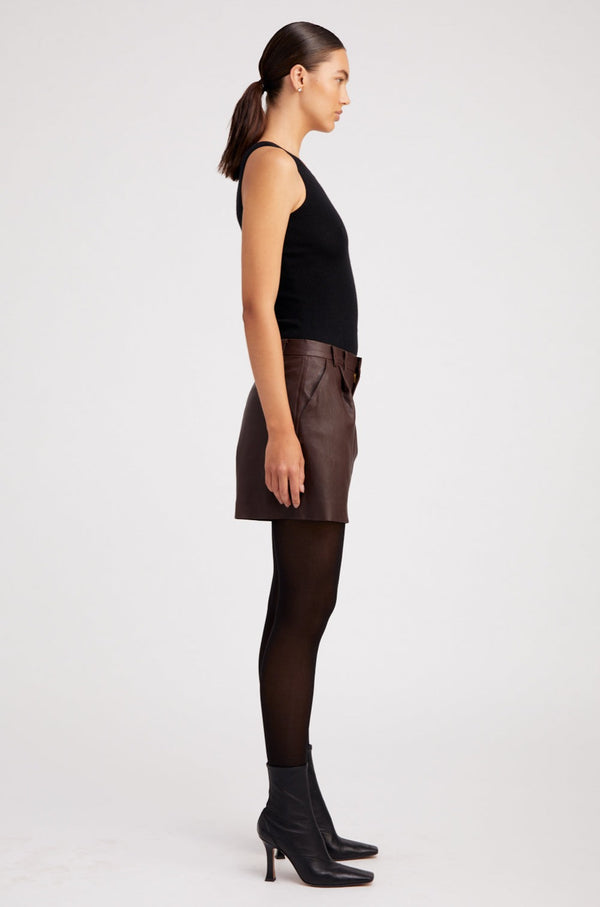 Sprwmn Dark Chocolate Leather Trouser Shorts Dark Chocolate