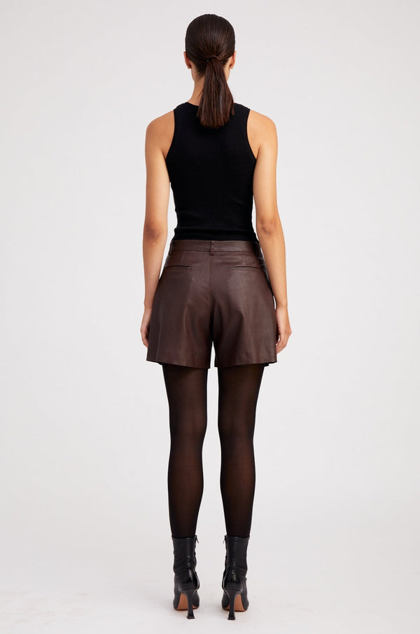 Sprwmn Dark Chocolate Leather Trouser Shorts Dark Chocolate