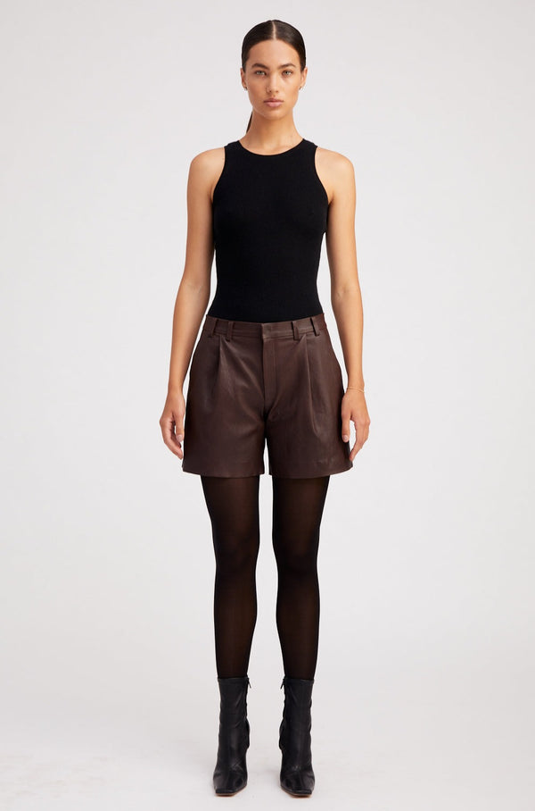 sprwmn Dark Chocolate Leather Trouser Shorts Dark Chocolate