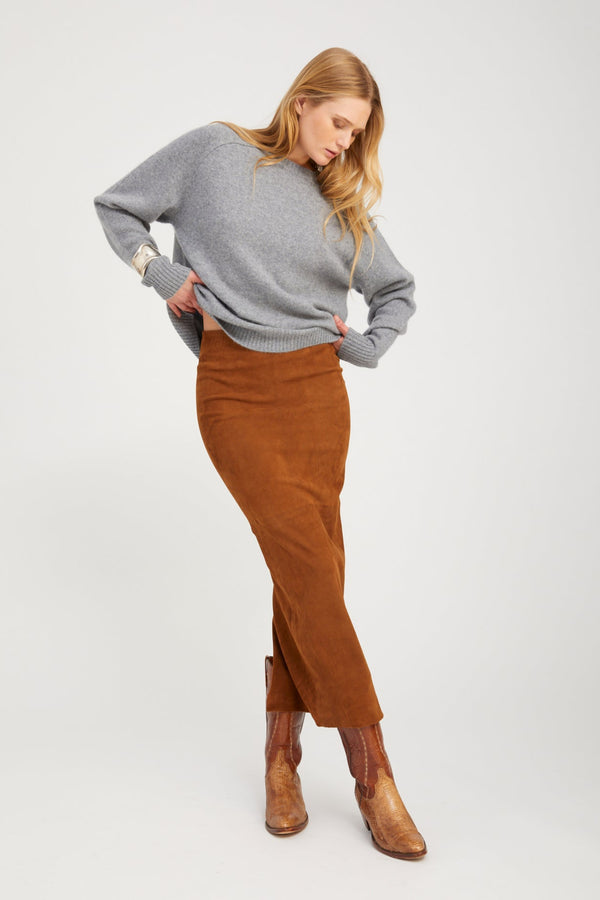 Sprwmn Dark Cognac Suede Maxi Tube Skirt DARK COGNAC