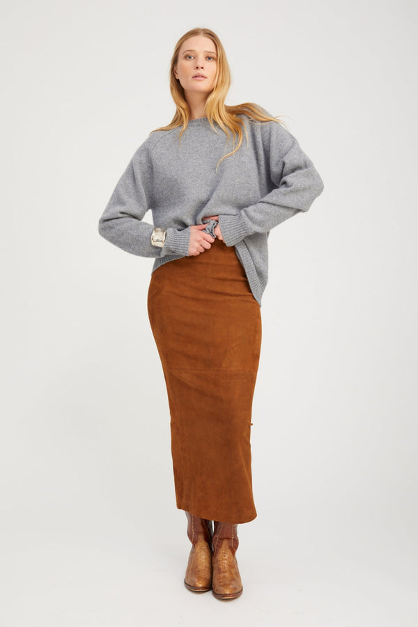 sprwmn Dark Cognac Suede Maxi Tube Skirt DARK COGNAC