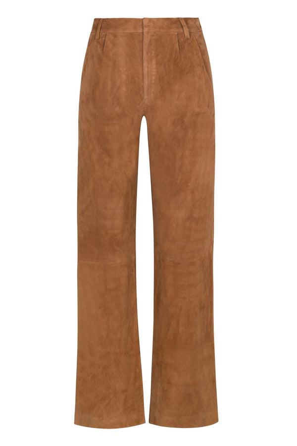 Sprwmn Dark Cognac Suede Straight Leg Trouser Dark Cognac