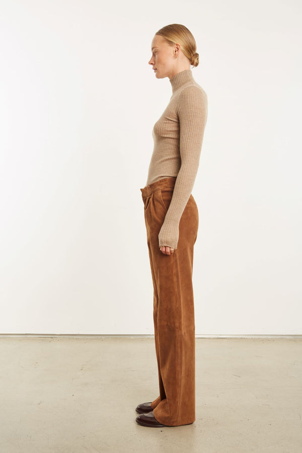 Sprwmn Dark Cognac Suede Straight Leg Trouser Dark Cognac