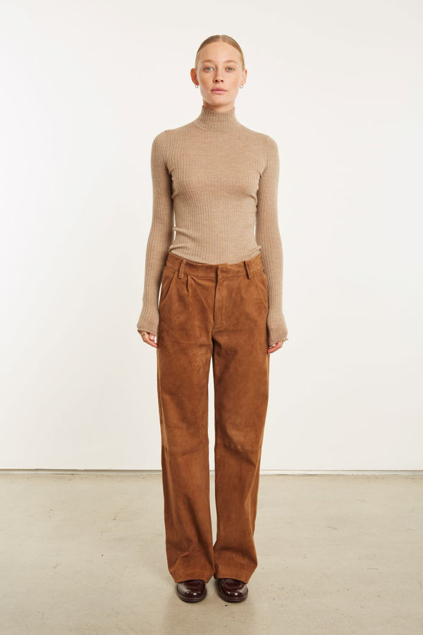 sprwmn Dark Cognac Suede Straight Leg Trouser Dark Cognac