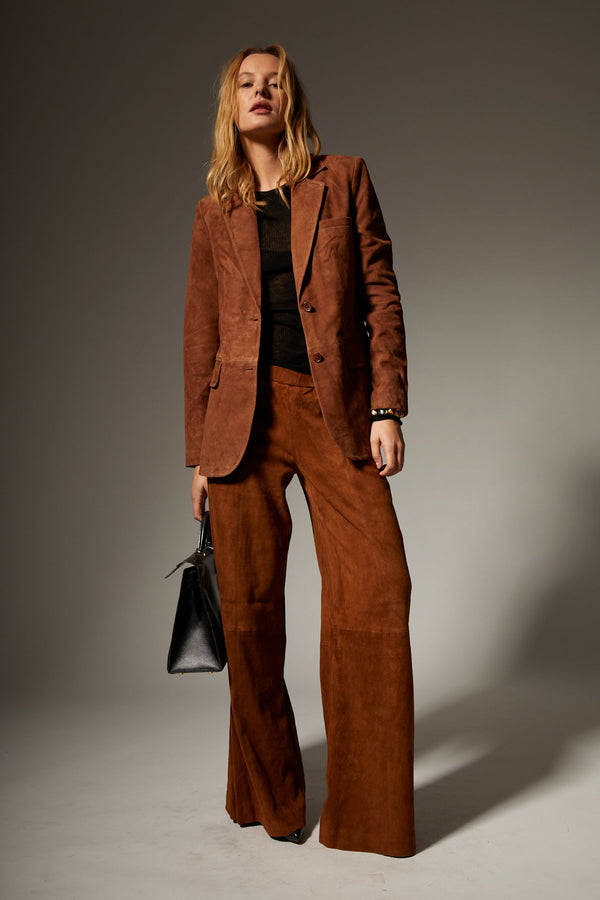 Sprwmn Dark Cognac Suede Wide Leg Trousers DARK COGNAC