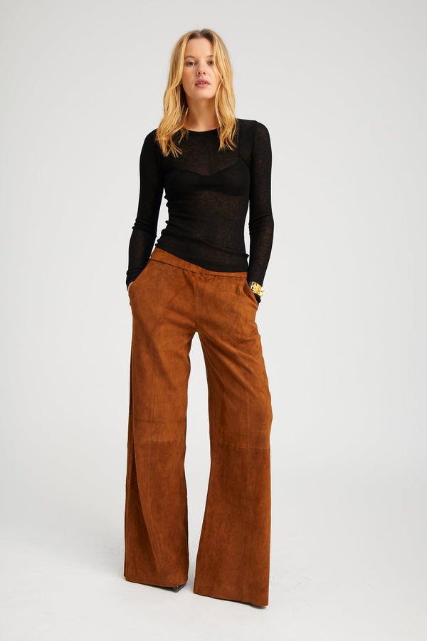 Sprwmn Dark Cognac Suede Wide Leg Trousers DARK COGNAC