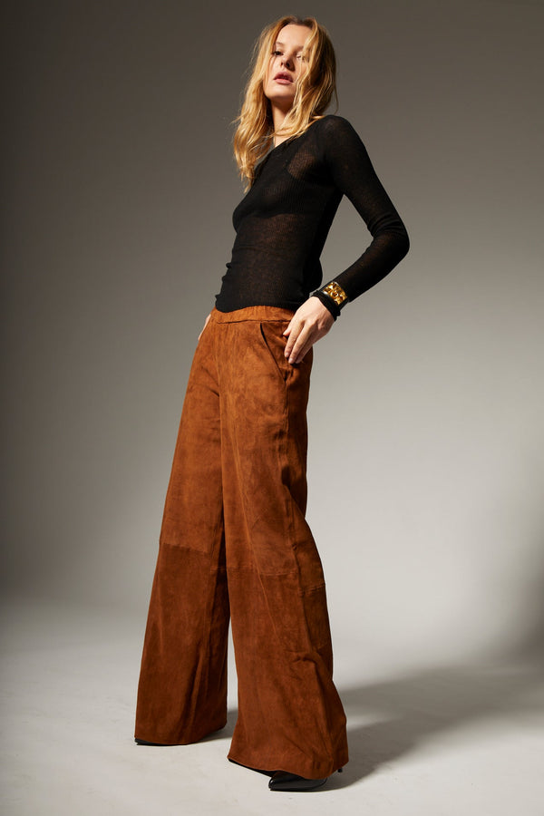 sprwmn Dark Cognac Suede Wide Leg Trousers DARK COGNAC