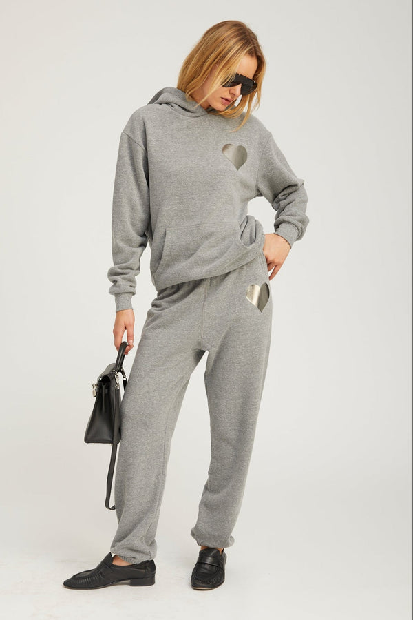 Sprwmn Dark Grey Heart Hoodie DARK HEATHER GREY/SILVER