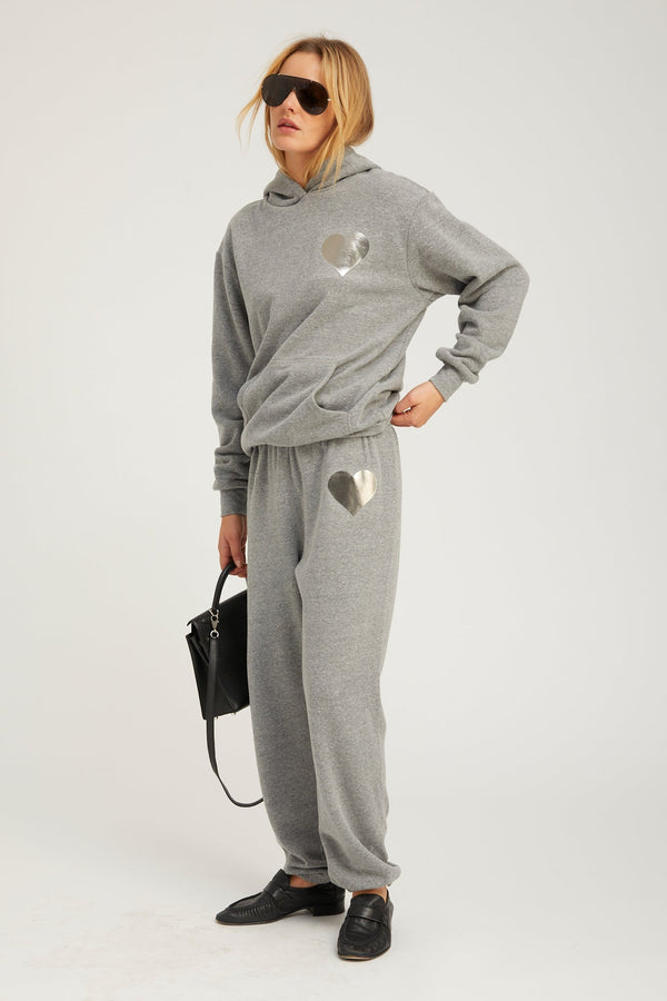 Sprwmn Dark Grey Heart Hoodie DARK HEATHER GREY/SILVER