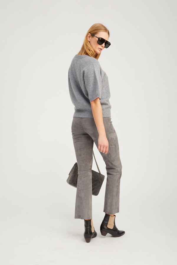 Sprwmn Grey Suede Ankle Flare Pants With Princess Seams CASTLE GREY
