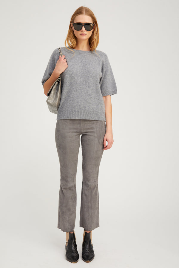 sprwmn Grey Suede Ankle Flare Pants with Princess Seams CASTLE GREY