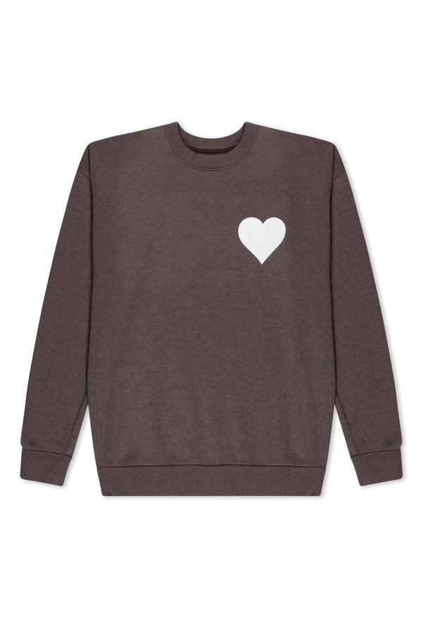 Sprwmn Heather Brown Heart Sweatshirt Heather Brown
