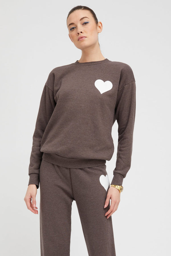 sprwmn Heather Brown Heart Sweatshirt Heather Brown