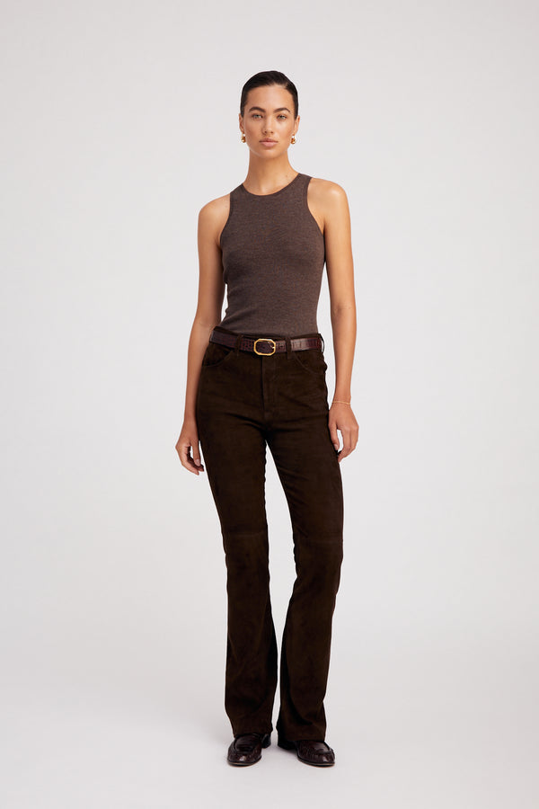 Sprwmn Heather Brown Ultra Fine Cashmere Racer Tank Heather Brown
