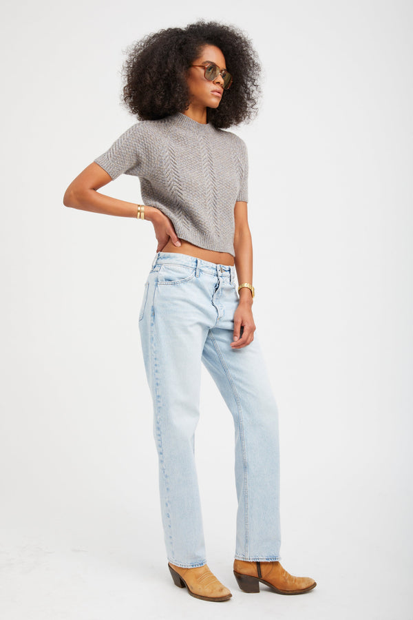 Sprwmn Heather Grey Cashmere Cable Knit Raglan Sweater OCEAN