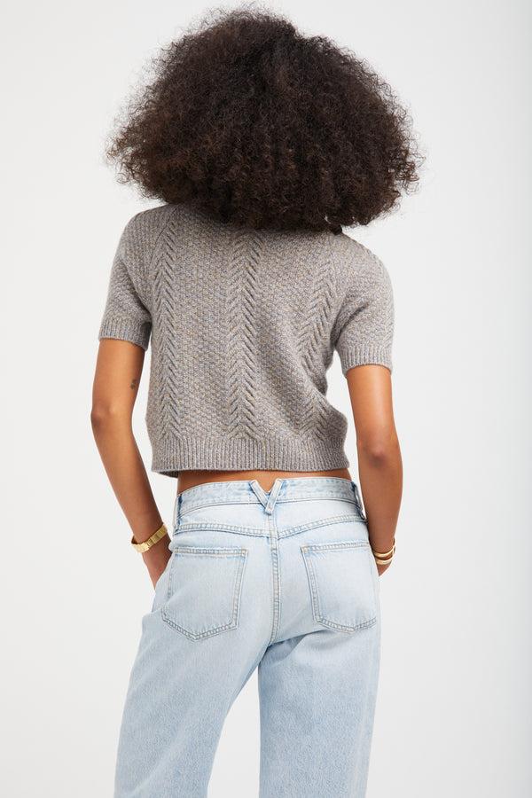 Sprwmn Heather Grey Cashmere Cable Knit Raglan Sweater OCEAN