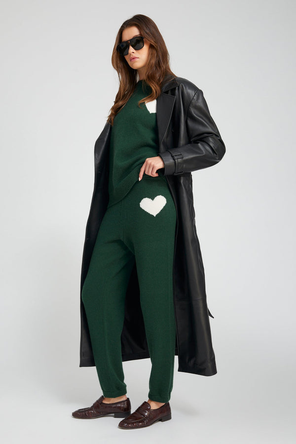Sprwmn Ivy Cashmere Heart Logo Sweatpants IVY/WHITE