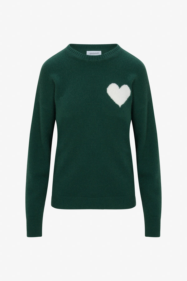 Sprwmn Ivy Cashmere Heart Logo Sweatshirt IVY/WHITE