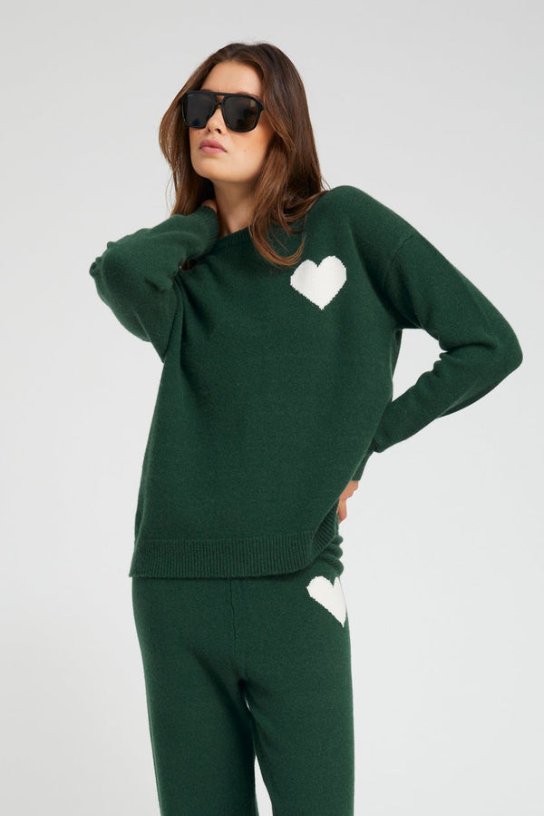 sprwmn Ivy Cashmere Heart Logo Sweatshirt IVY/WHITE