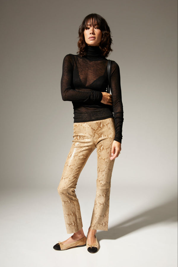 Sprwmn Jackie Leather Ankle Flare BEIGE GLOSSY PYTHON