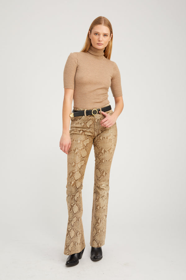 Sprwmn Leather 5 Pocket Micro Flare BEIGE GLOSSY PYTHON