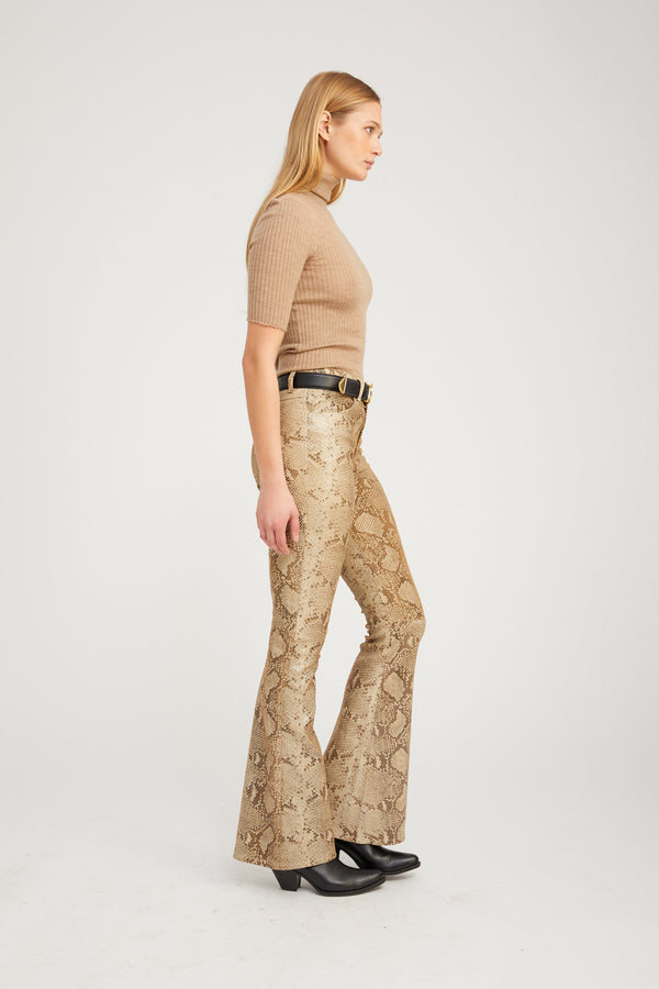 Sprwmn Leather 5 Pocket Micro Flare BEIGE GLOSSY PYTHON