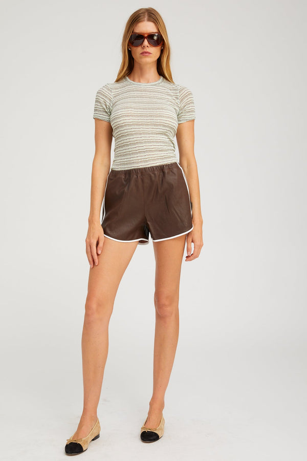 sprwmn Leather Athletic Slip Shorts MILK CHOCOLATE/WHITE