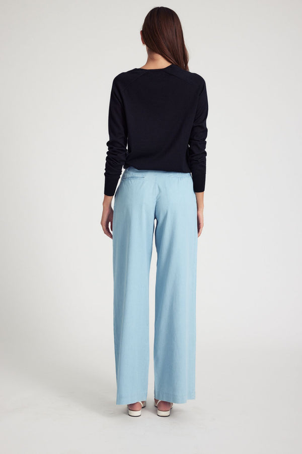 Sprwmn Light Blue Chambray Pleated Trousers Charlie
