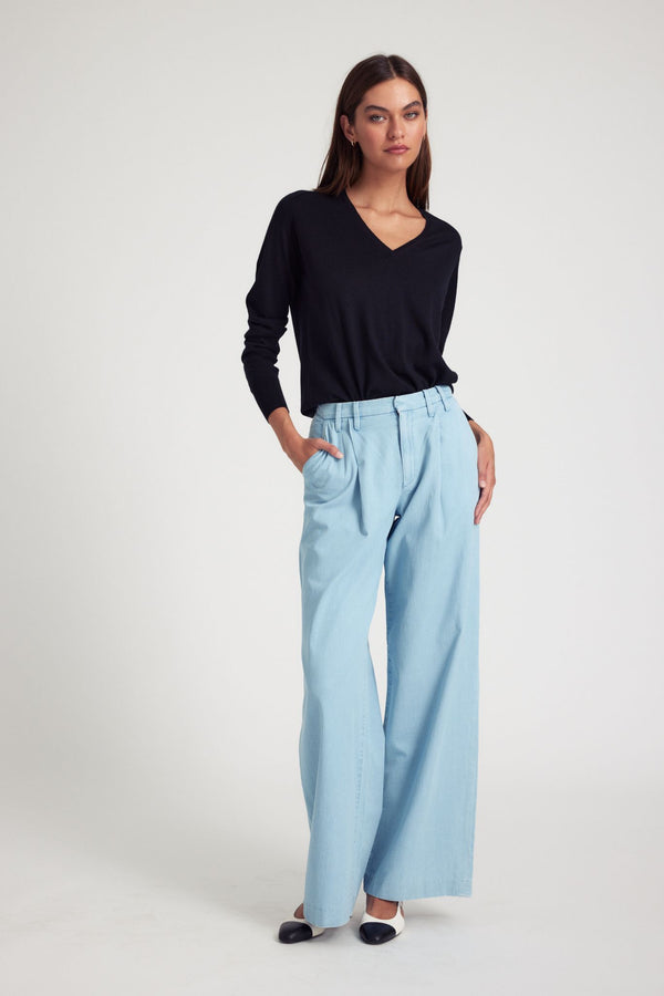 sprwmn Light Blue Chambray Pleated Trousers Charlie