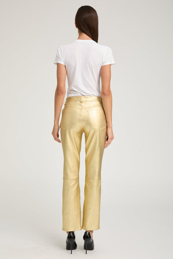 Sprwmn Metallic Gold Leather 5 Pocket Ankle Slim Straight Gold