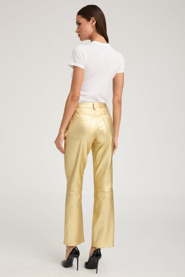 Sprwmn Metallic Gold Leather 5 Pocket Ankle Slim Straight Gold