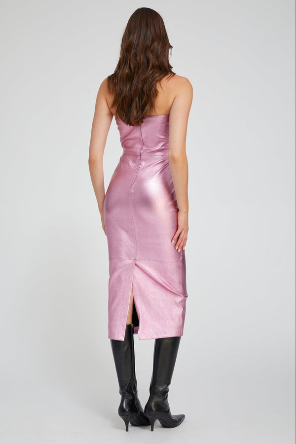 Sprwmn Metallic Pink Leather Tube Dress METALLIC PINK