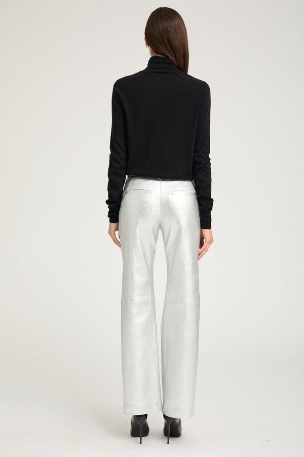 Sprwmn Metallic Silver Leather Classic Trousers Silver