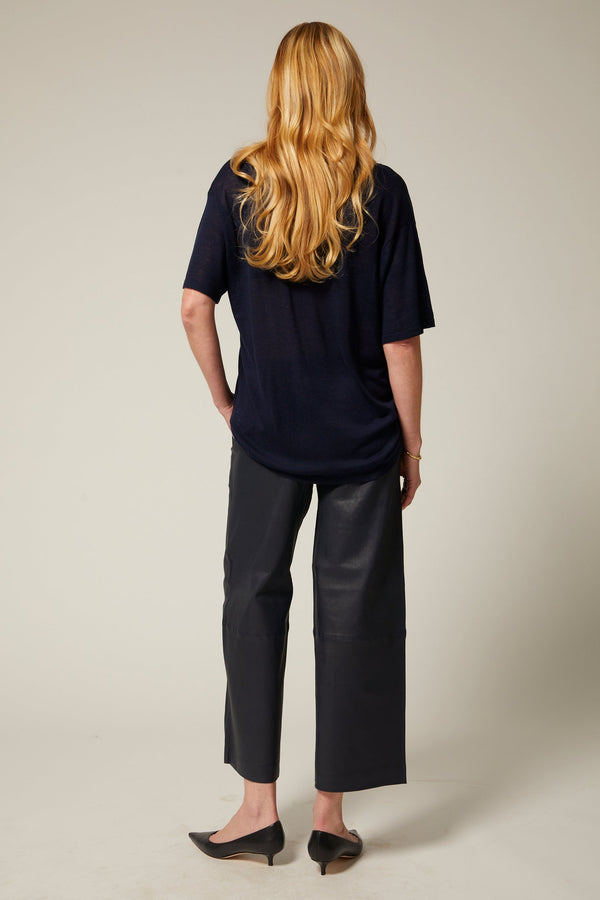 Sprwmn Midnight Leather Cropped Baggy Pants Midnight