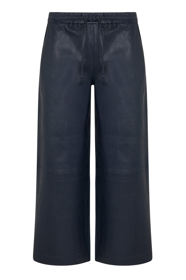 Sprwmn Midnight Leather Cropped Baggy Pants Midnight