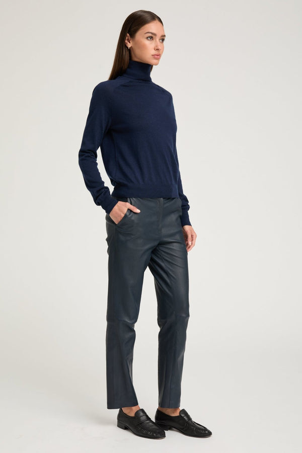 Sprwmn Midnight Leather Sophia Cigarette Trousers Midnight