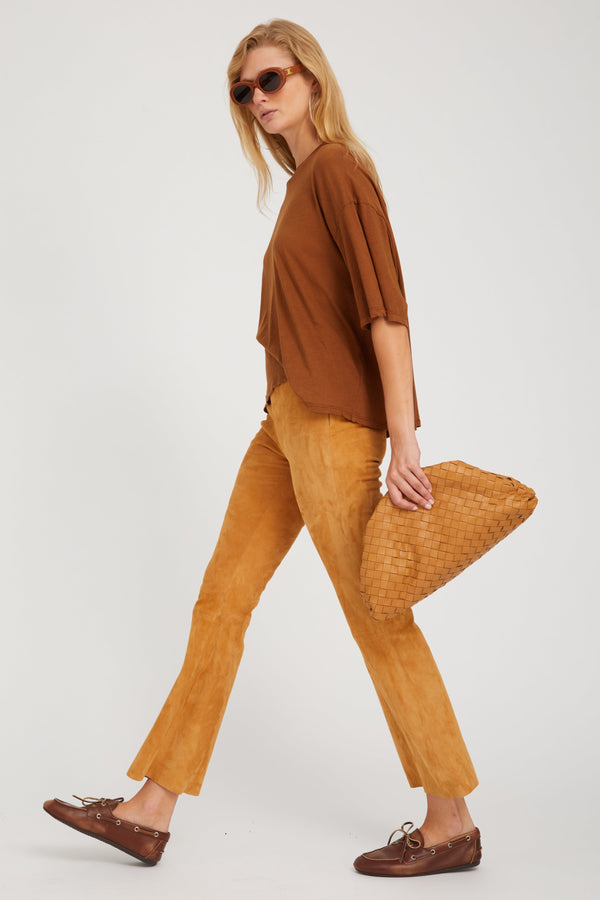Sprwmn Nutmeg Suede Ankle Flare Pants With Princess Seams Nutmeg