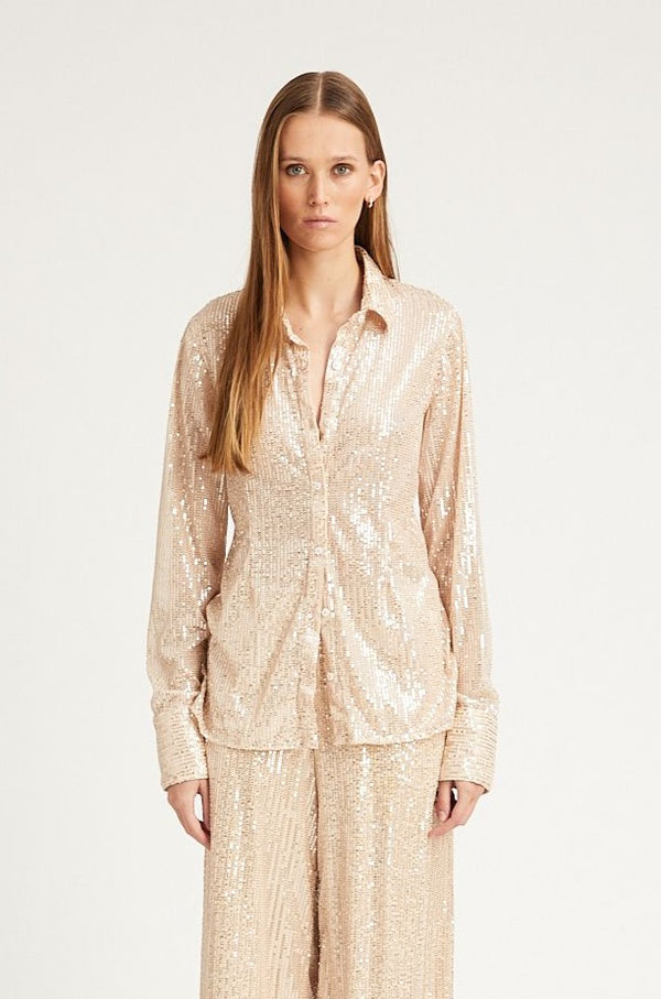 sprwmn Off White Sequin Fitted Button Down Off White