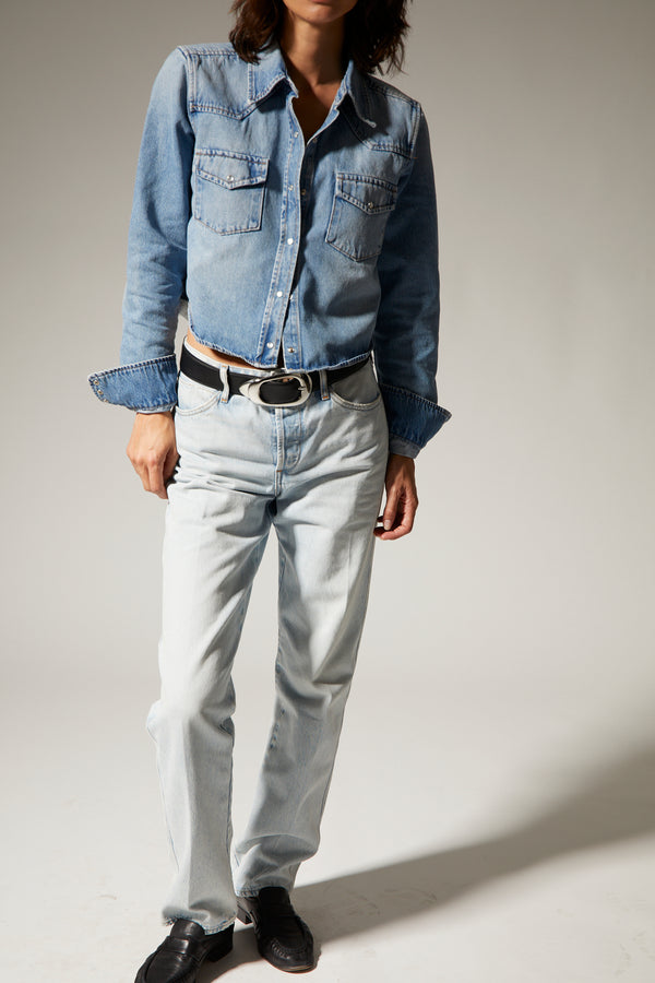 Sprwmn Paradis Denim Cropped Western Button Down Paradis