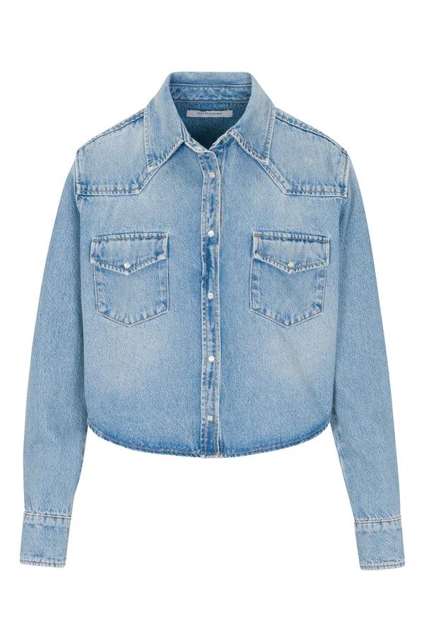 Sprwmn Paradis Denim Cropped Western Button Down Paradis